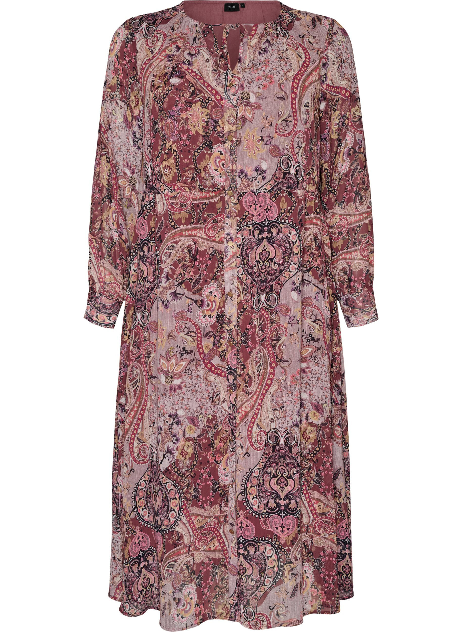 Midikjole med paisley-trykk og elastisk midje
