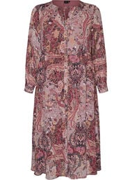 Midikjole med paisley-trykk og elastisk midje, Lilla