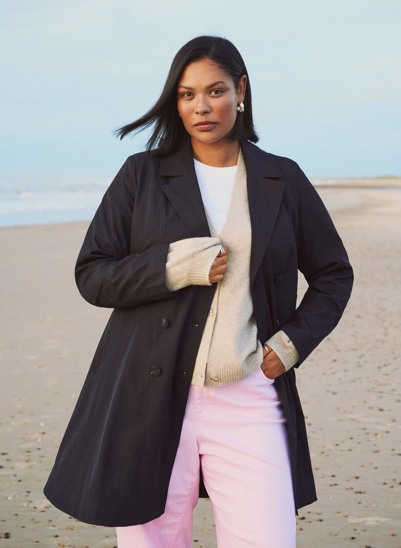 A-line v&aring;rjakke med dobbeltradede knapper, Svart, Image image number 0