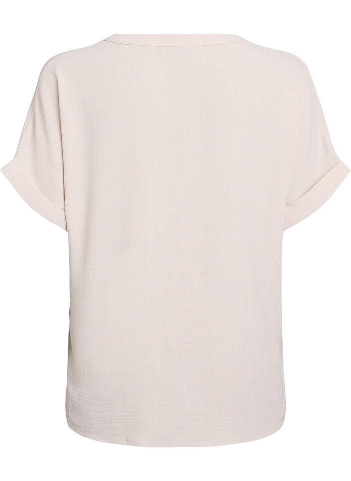 Løs bluse med korte ermer, Beige, Packshot image number 1