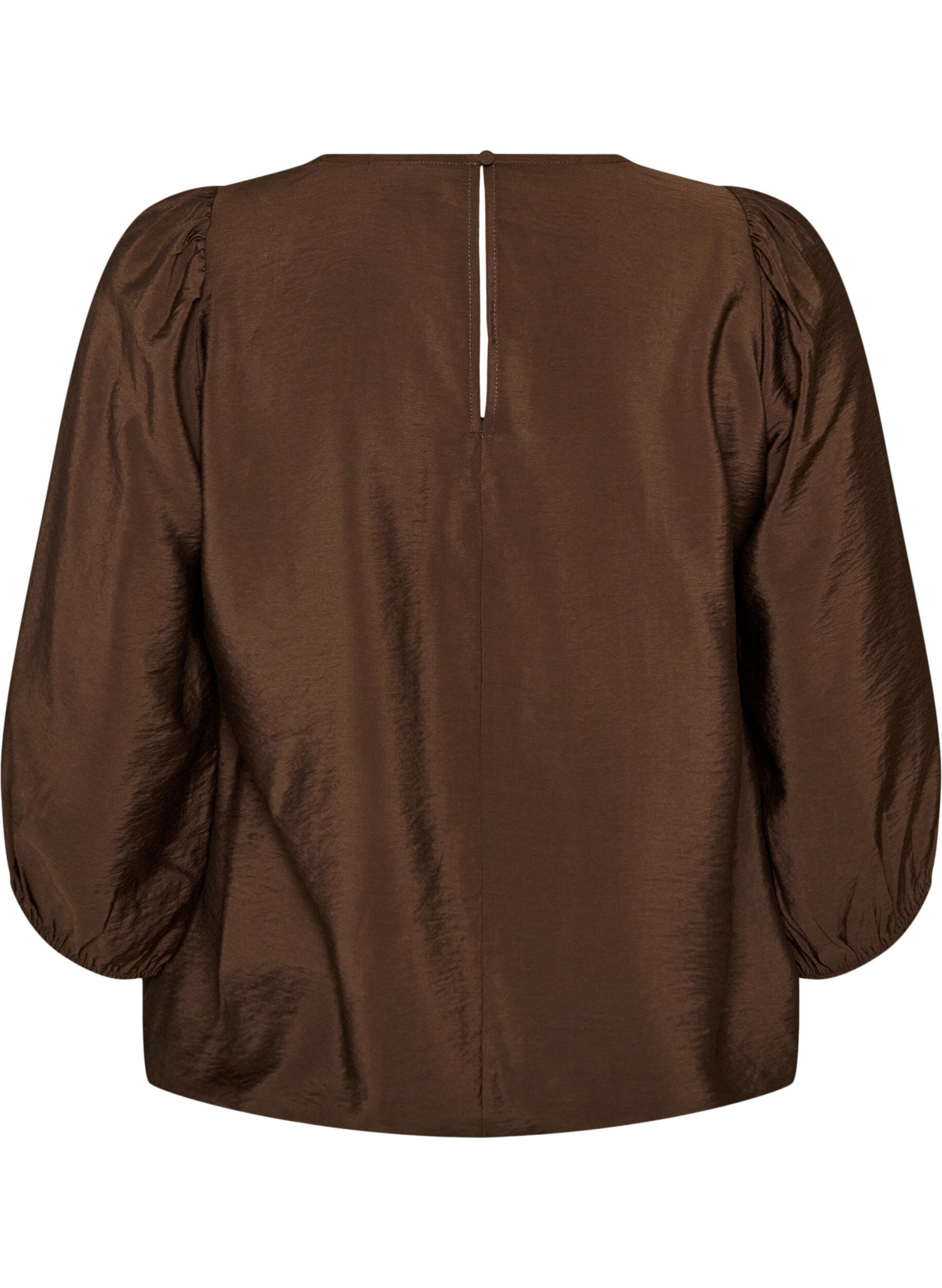 ZizziBluse med 3/4 ermer og blondedetaljer, Brun, Packshot image number 1
