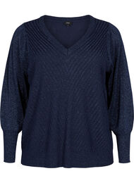 Strikket bluse med shimmer og V-hals, Naval A.w.Blue Lurex