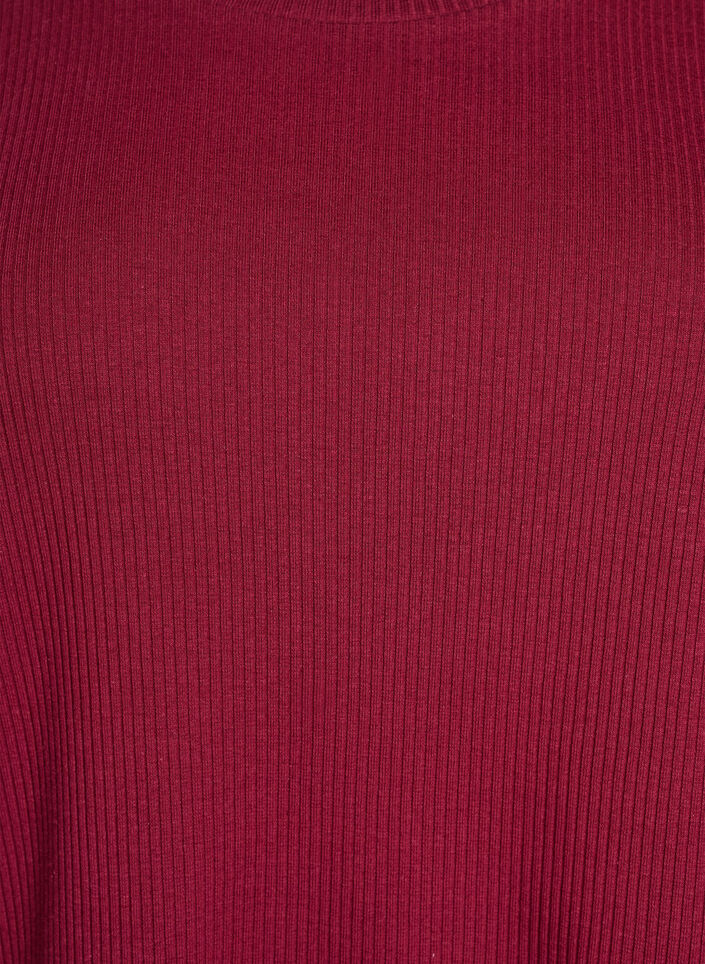 Ribbestrikket jerseybluse med korte ermer, M&oslash;rk Bordeaux, Packshot image number 2