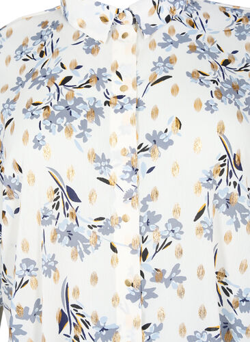 Lang skjorte med blomstermønster, White Flower/Gold, Packshot image number 2