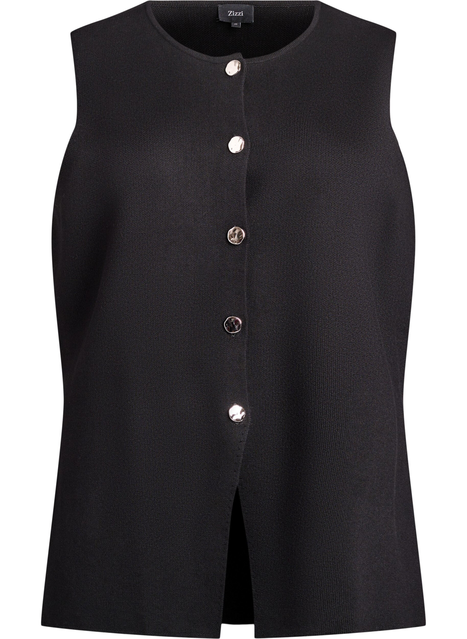 Ermel&oslash;s strikkevest med dekorative knapper