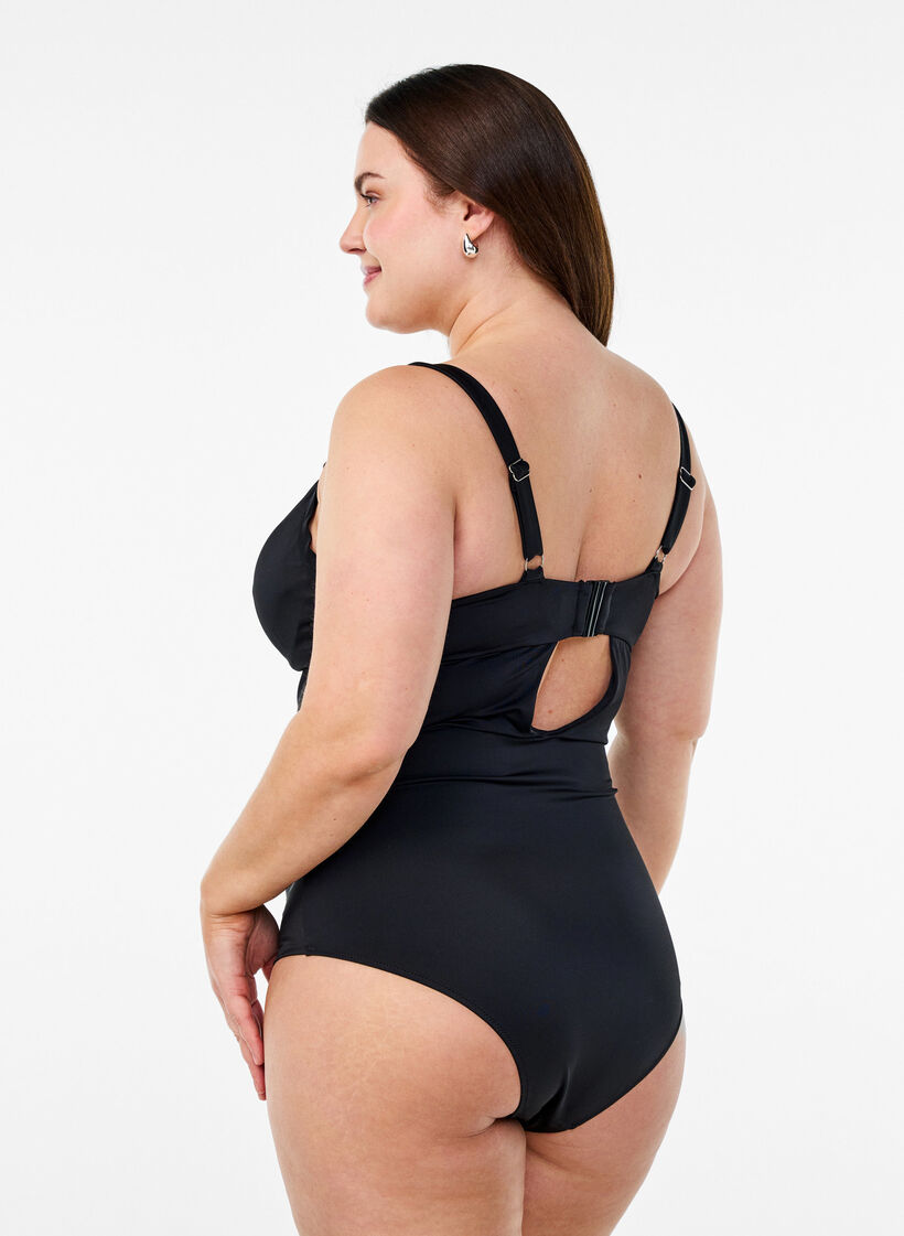 Badedrakt med spiler og drapering, Svart, Model image number 1
