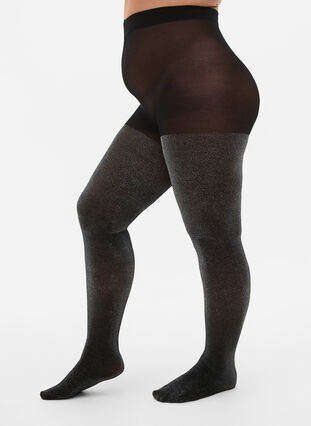 Glitterstrømpebukser i 50 denier, Black w. Silver, Model image number 0