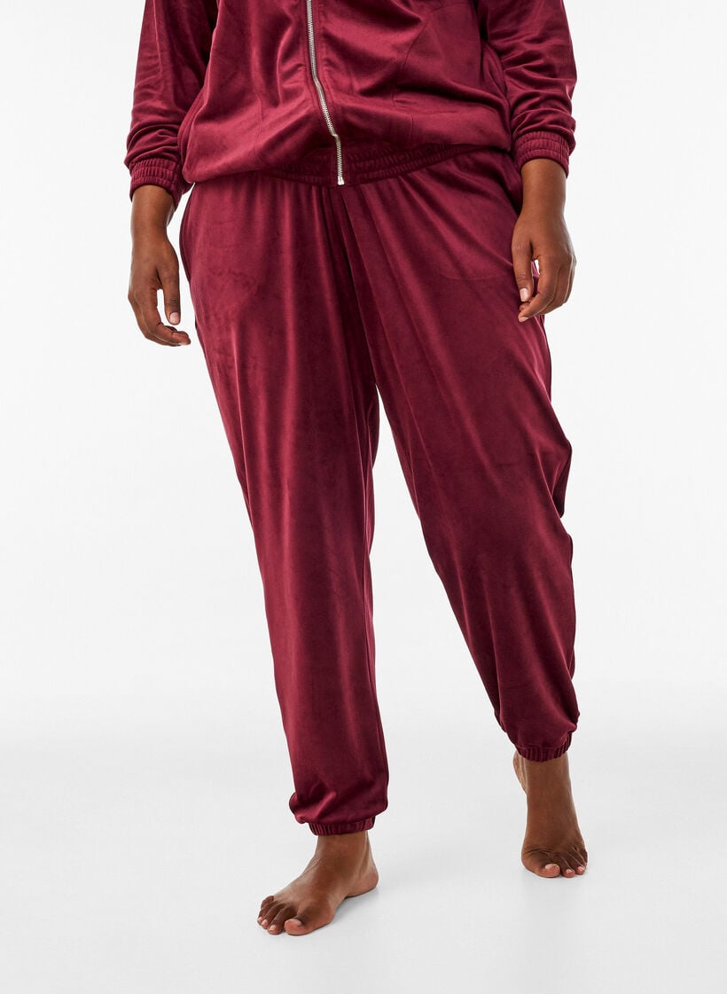 Loose fit velourbukser, R&oslash;d, Model image number 2