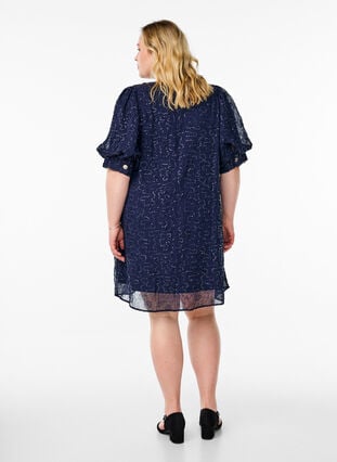 Zizzi Kort festkjole med paljetter, Blå, Model image number 2