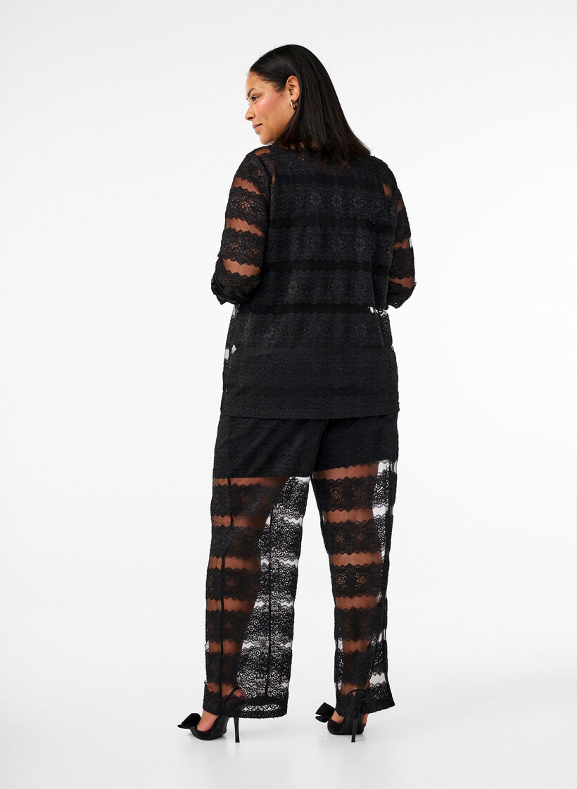 Løse bukser med blonder og gjennomsiktig mesh., Black, Model image number 1