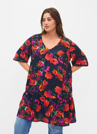 Viskose tunika med A-linje kutt, D. Blue Flower AOP, Model