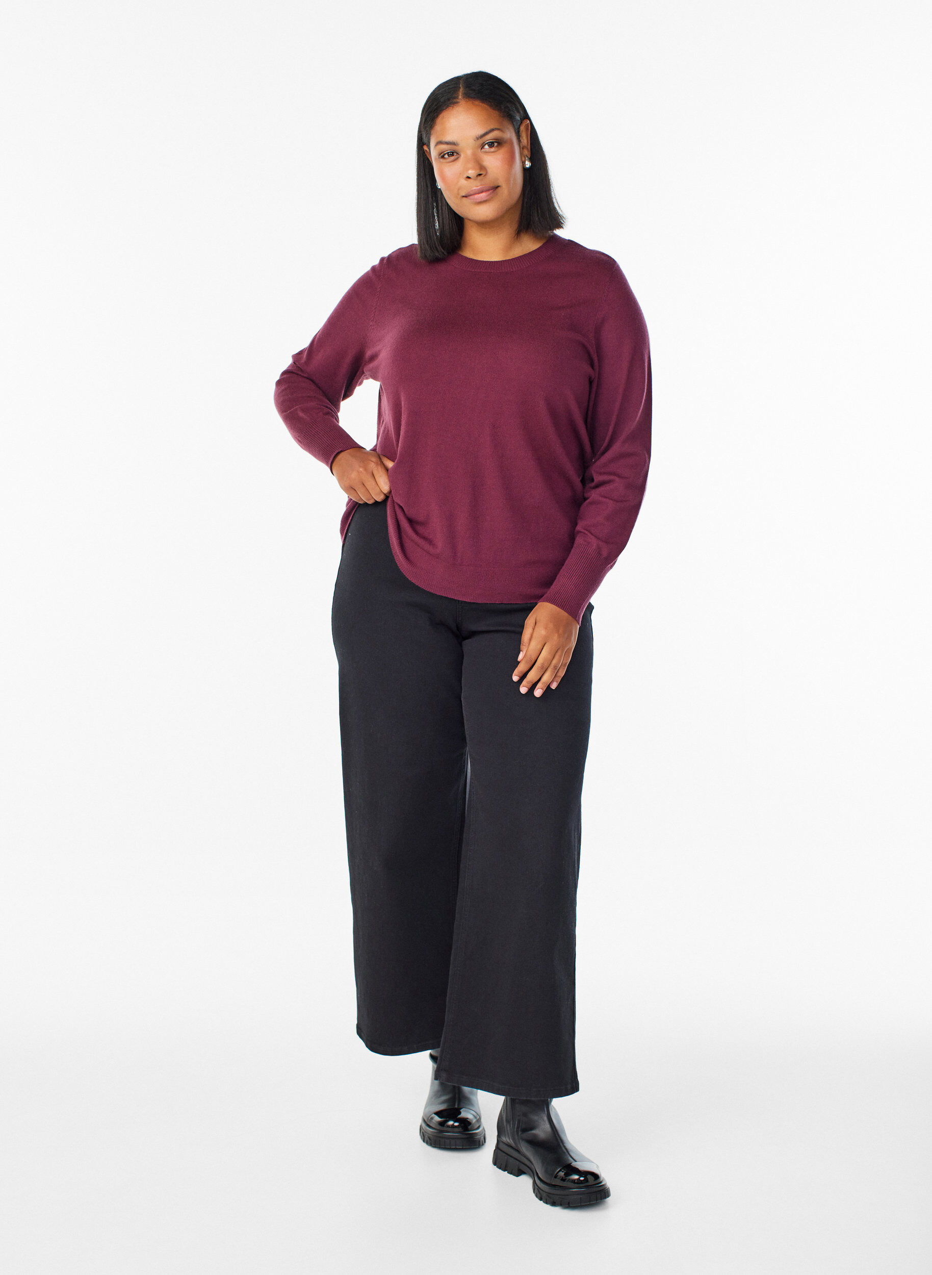 ZizziStrikket bluse med rund hals, R&oslash;d, Model image number 1