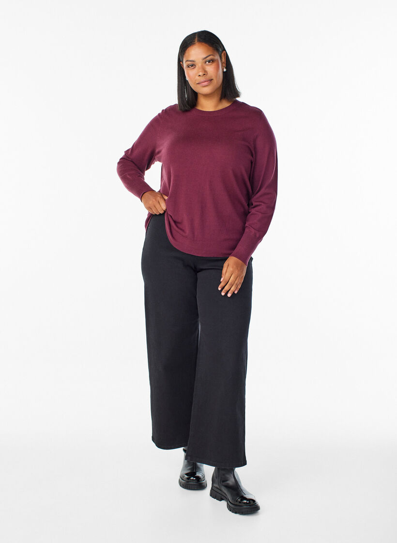 Strikket bluse med rund hals, R&oslash;d, Model image number 1