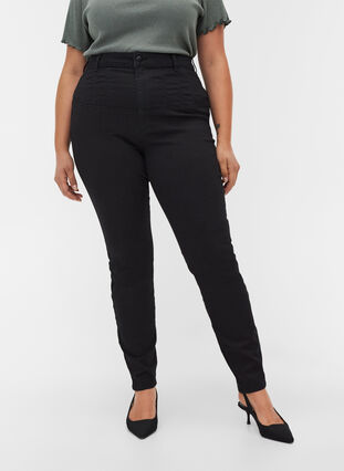 Bea jeans med høyt liv, Black, Model image number 2