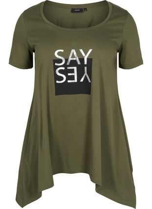 T-skjorte i bomull med A-form, Ivy Green YES, Packshot image number 0