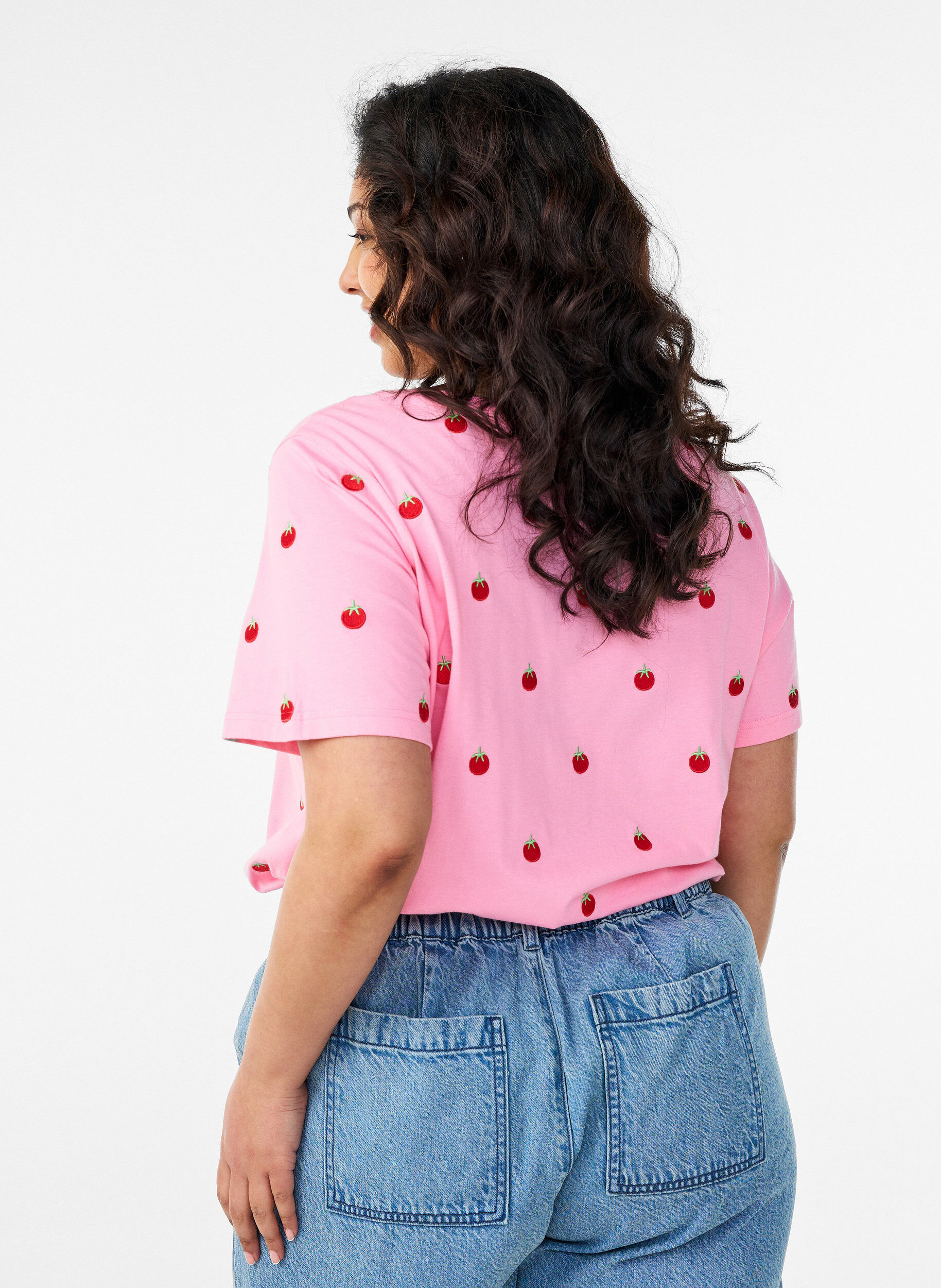 ZizziT-skjorte i &oslash;kologisk bomull med broderte motiv, Rosa, Model image number 2