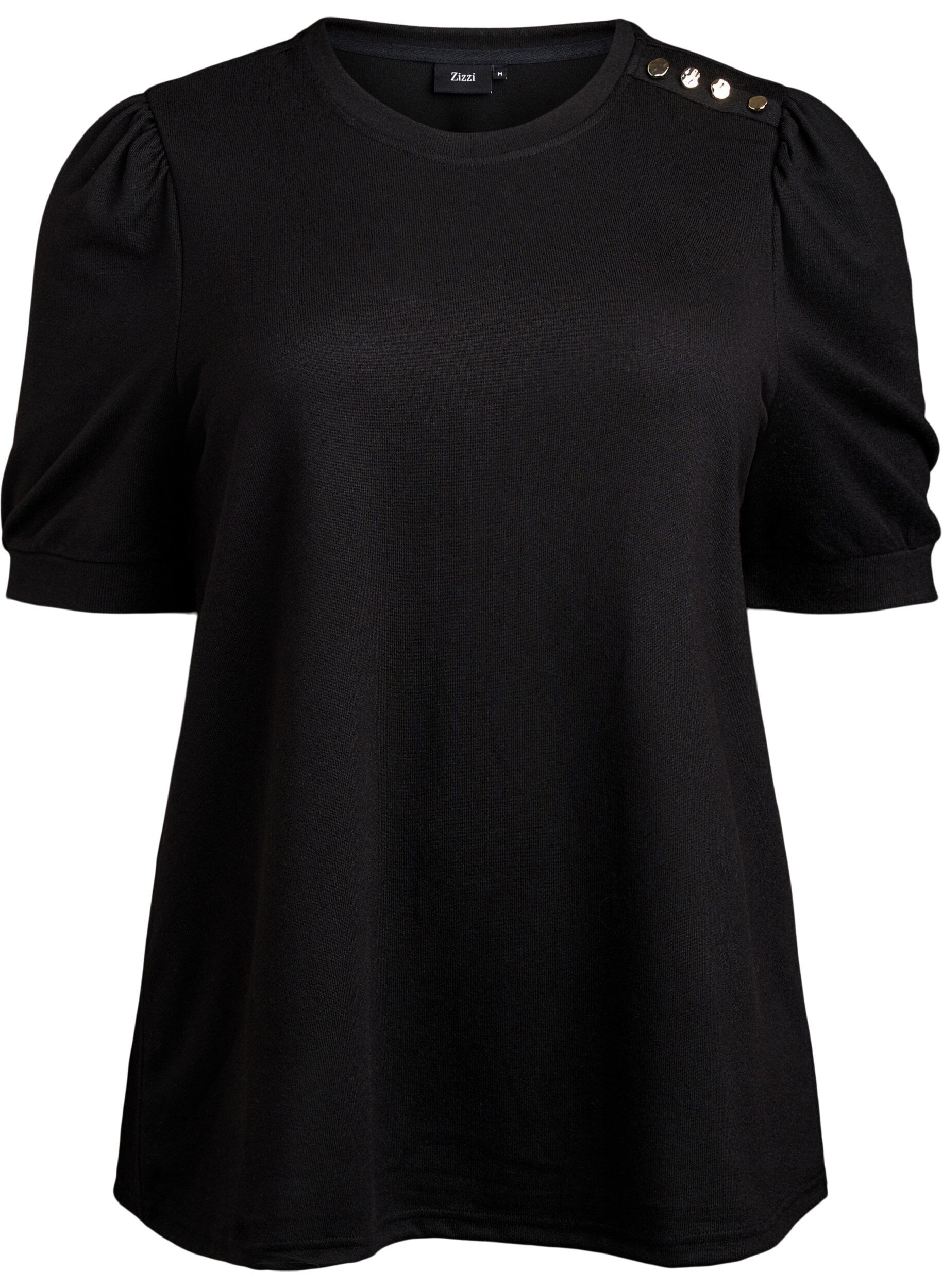 ZizziBluse med knappedetaljer og korte puffermer, Svart, Packshot image number 0