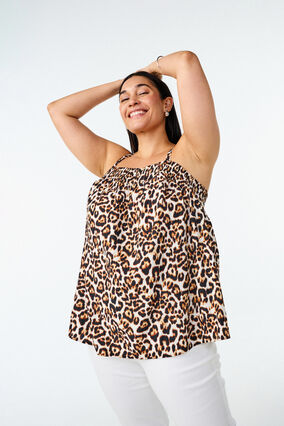 Zizzi Topp i viskose med smale stropper, Eggnog Leo AOP, Image image number 0