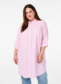 Lang, stripete skjorte med trekvartlange ermer, Rosa Lang, stripete skjorte med trekvartlange ermer, Rosa, Model