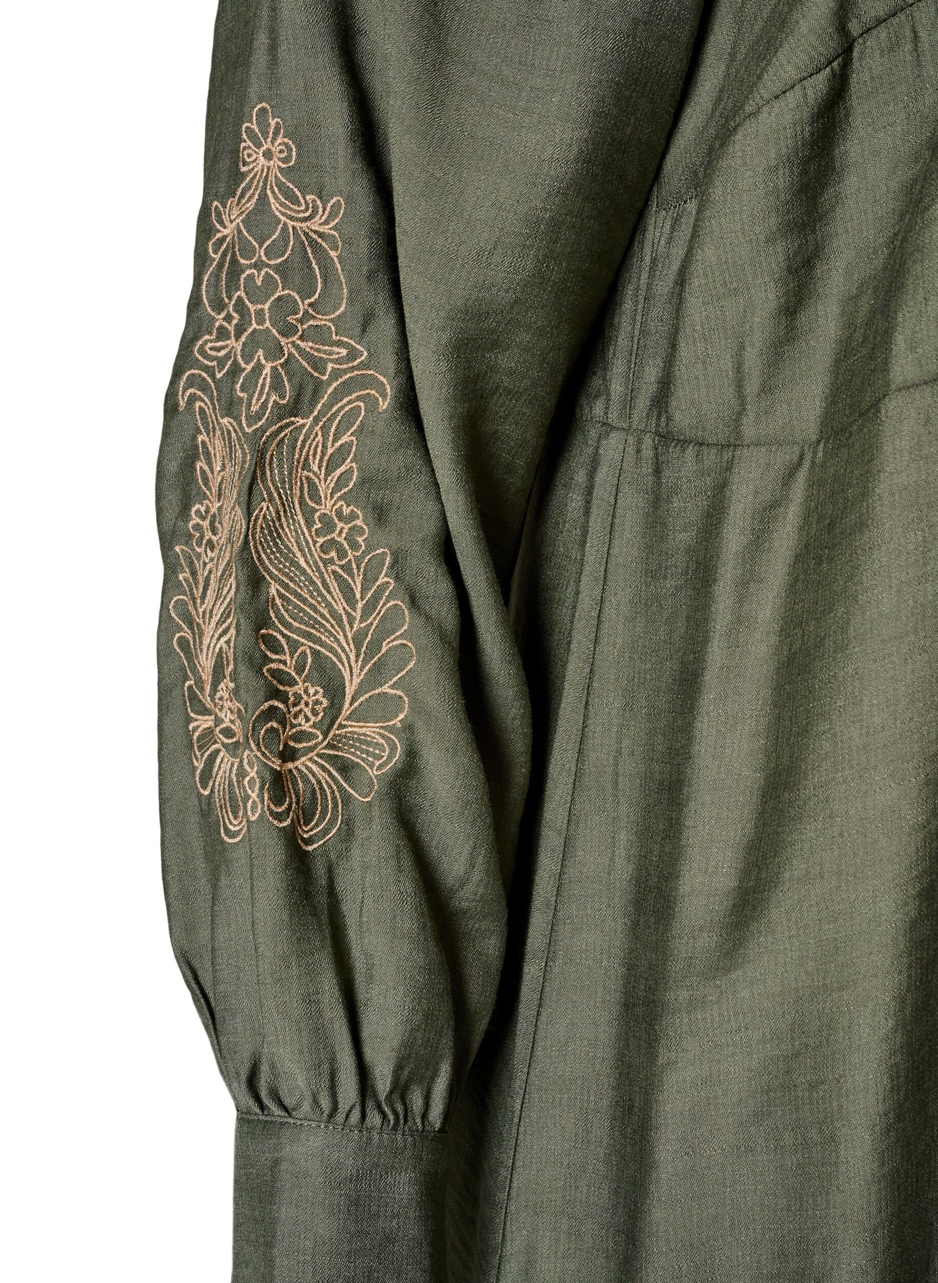 ZizziViskosekjole med broderi og lagdelte volanger, Gr&oslash;nn, Packshot image number 3