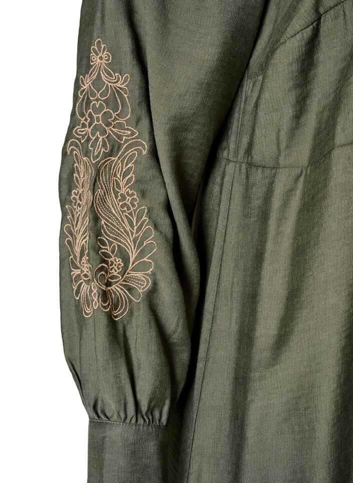 Viskosekjole med broderi og lagdelte volanger, Gr&oslash;nn, Packshot image number 3