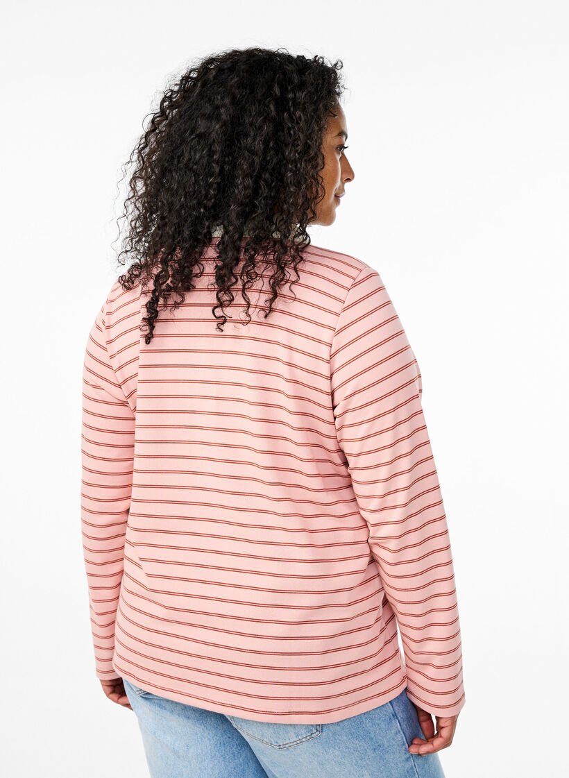Stripete poloskjorte med glidelås, Rosa, Model image number 2