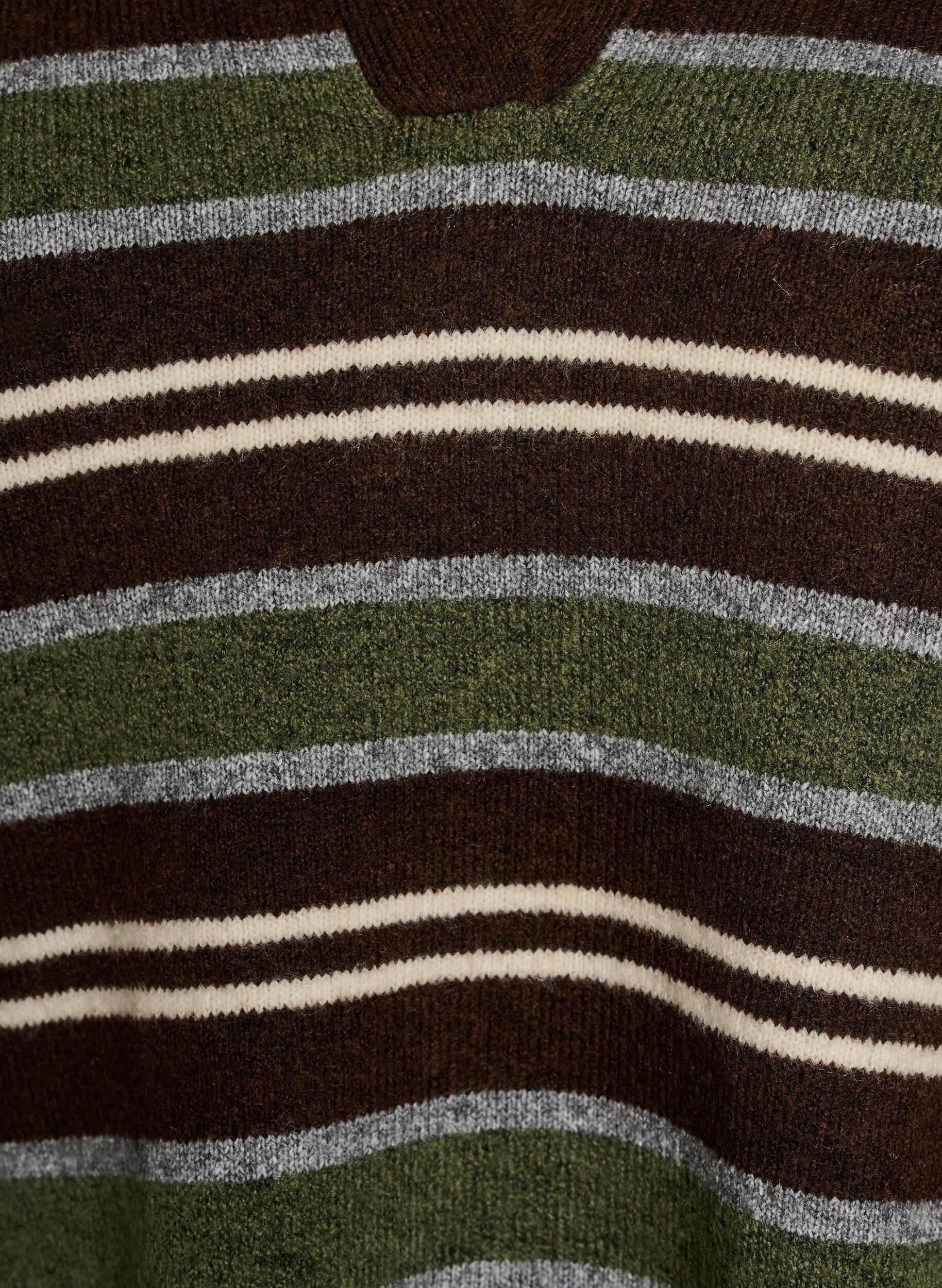 ZizziStrikkebluse med striper og poloskjorte krage, Brun, Packshot image number 2