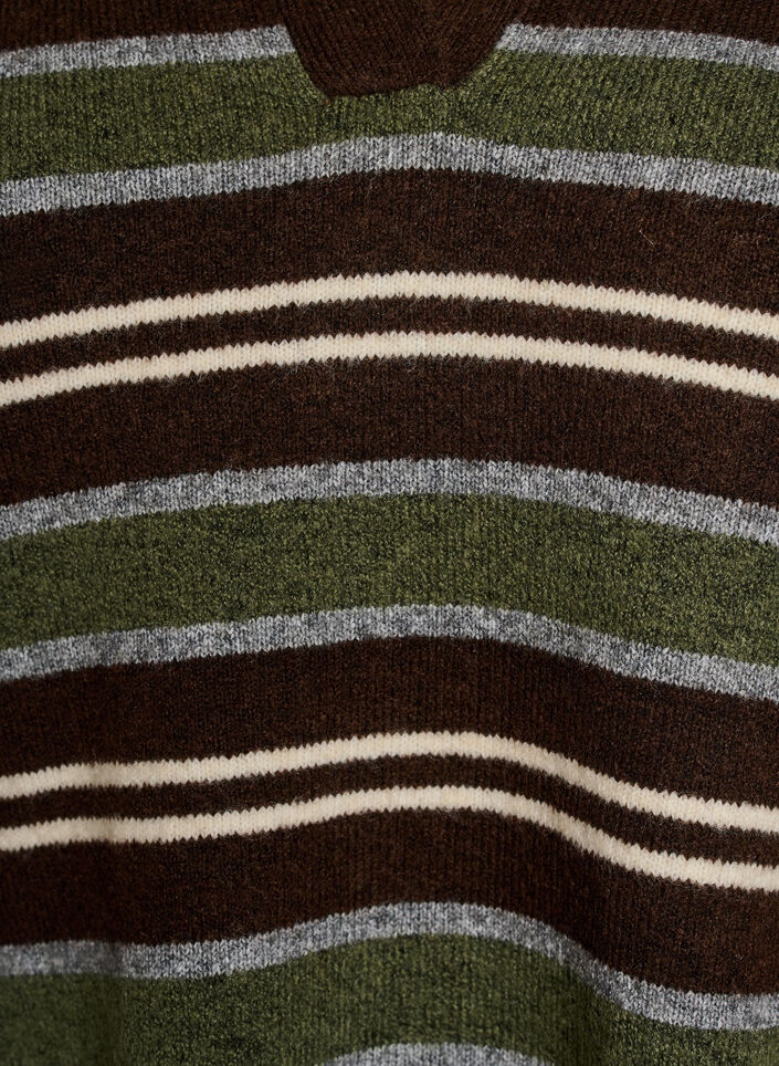 Strikkebluse med striper og poloskjorte krage, Brun, Packshot image number 2