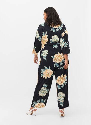 Løstsittende viskosebukser i blomstermønster, Roses on Navy, Model image number 1