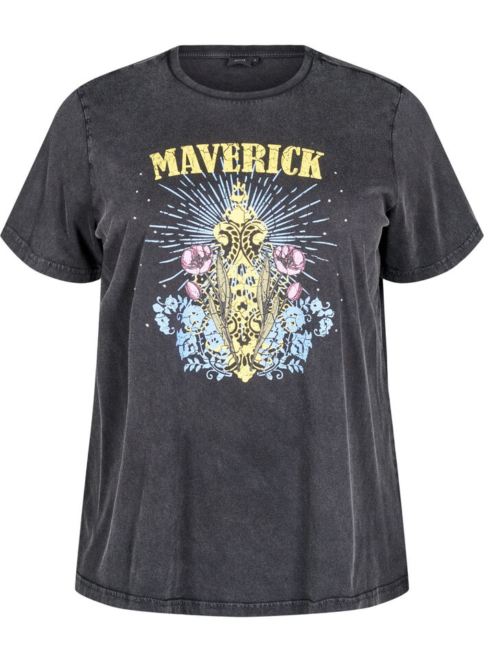 T-skjorte i organisk bomull med grafisk trykk, Grå, Packshot image number 0