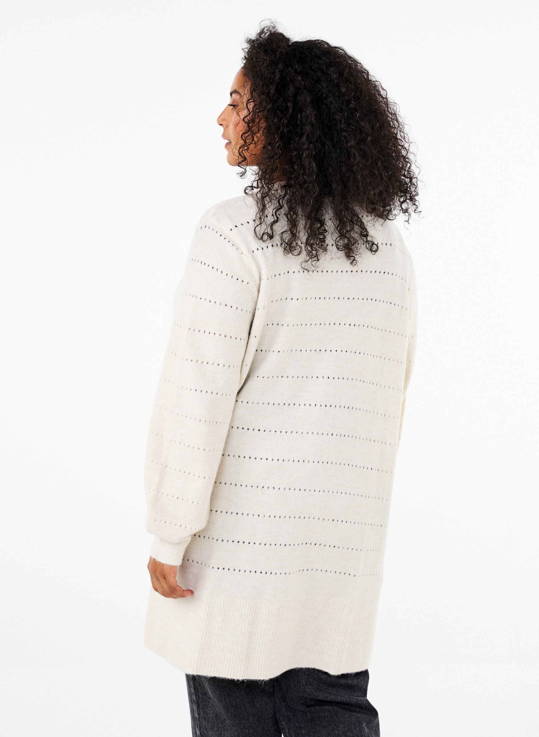 ZizziLang strikket cardigan med blondem&oslash;nster, Birch Mel., Model image number 1
