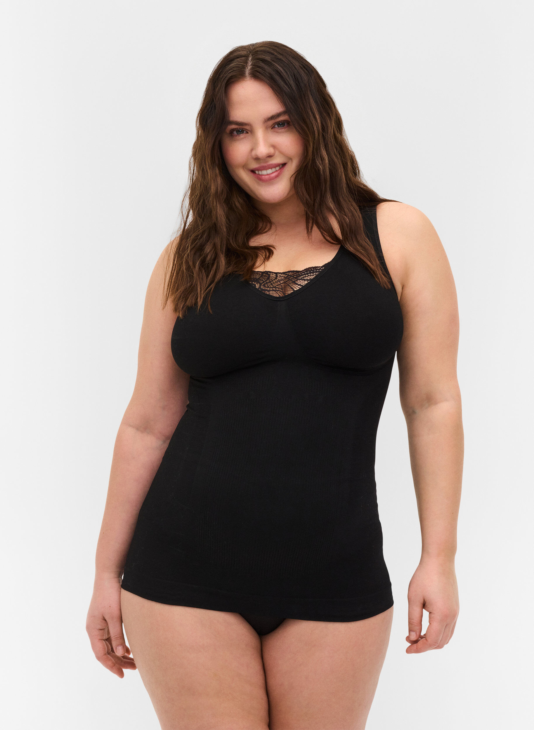 Zizzi Shapewear topp med blondedetaljer, Black, Model image number 0