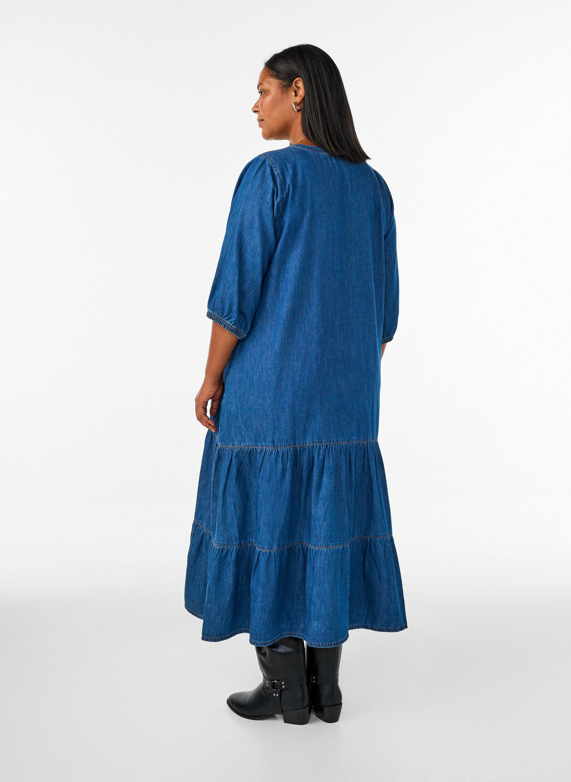 ZizziDenim maxikjole med volang lag, Bl&aring;, Model image number 1
