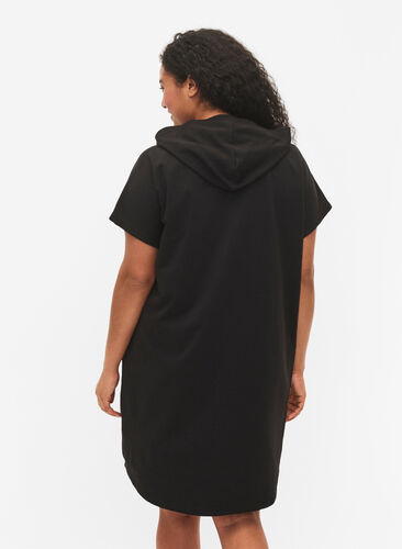 Kortermet kjole med hette, Black, Model image number 1