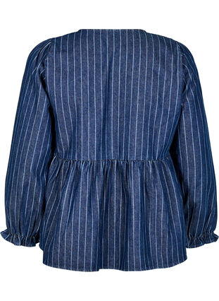 Zizzi Stripete denimbluse med knyting foran, Blå, Packshot image number 1