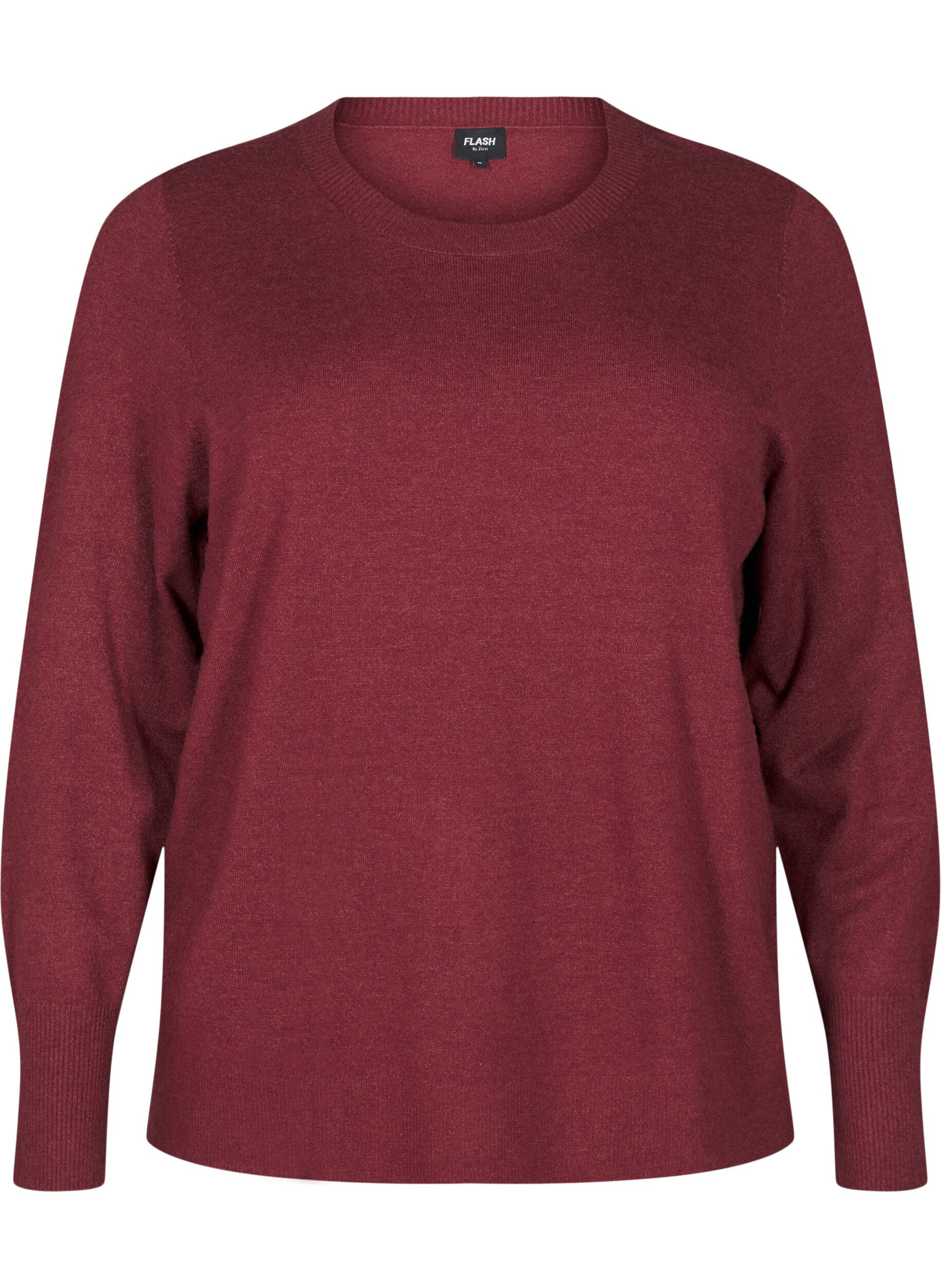 ZizziStrikket bluse med rund hals, R&oslash;d, Packshot image number 0