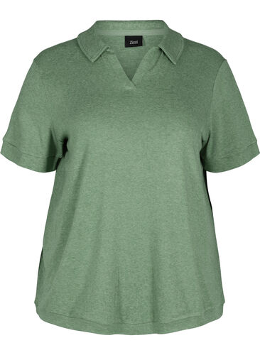 Melert T-skjorte med krage, Green Melange, Packshot image number 0