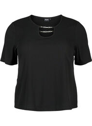 Ribbestrikket bluse med kjededetaljer, Black