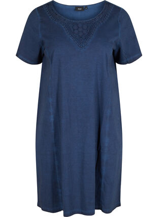Kjoler med blondedetaljer og korte ermer, Blue Washed , Packshot image number 0