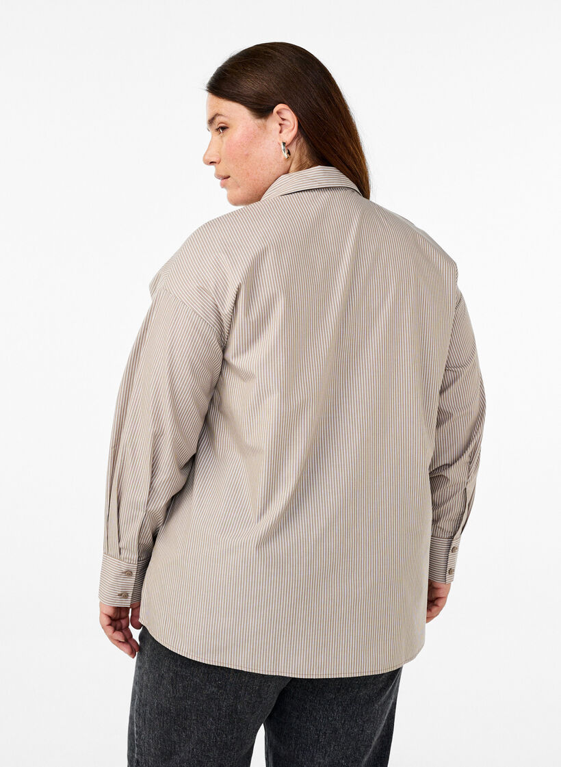 Løs langermet skjorte med striper, Brun, Model image number 2