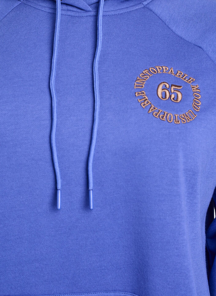 Hettegenser med brodert motiv foran, Bl&aring;, Packshot image number 2