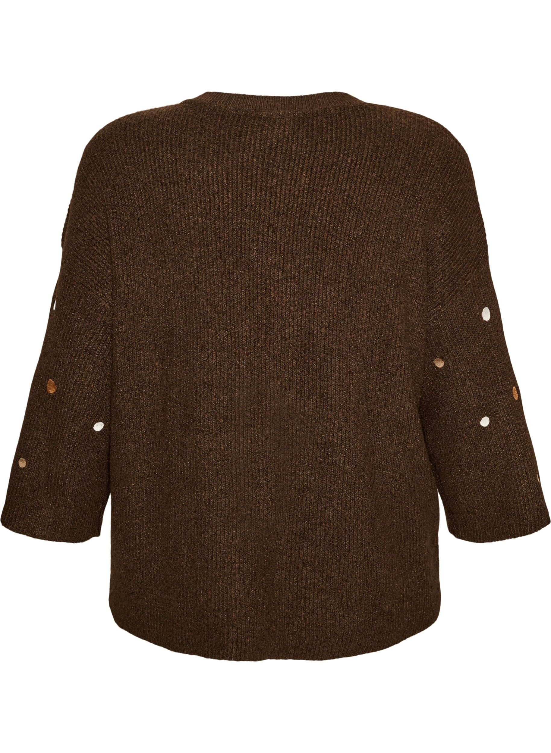 ZizziStrikkebluse med sm&aring; broderte motiver, Brun, Packshot image number 1