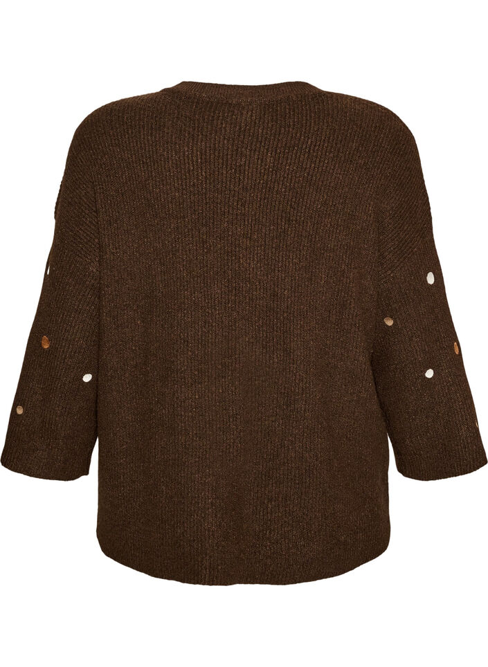 Strikkebluse med sm&aring; broderte motiver, Brun, Packshot image number 1