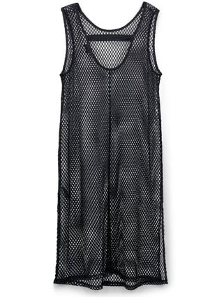 Ermeløs kjole i netting med splitt, Black, Packshot image number 1