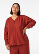 Bluse i lin og viskose med V-hals, R&oslash;d, Model image number 0