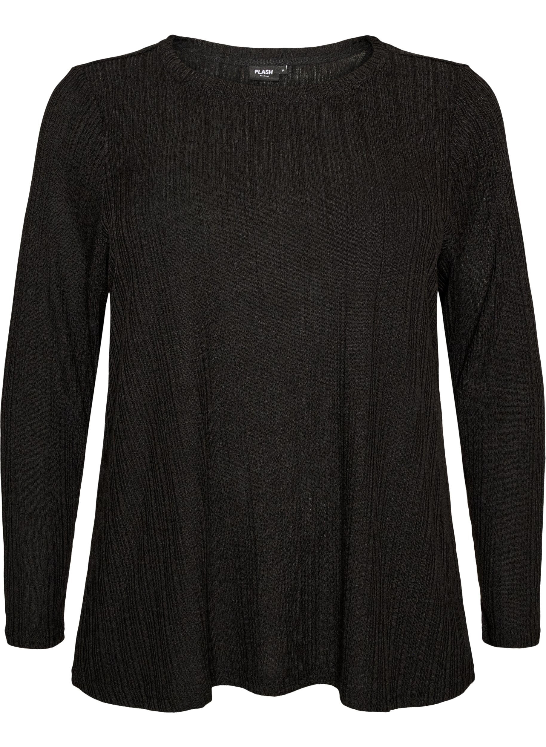 Jerseybluse med ribbestruktur og lange ermer