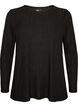Jerseybluse med ribbestruktur og lange ermer, Svart, Packshot image number 0