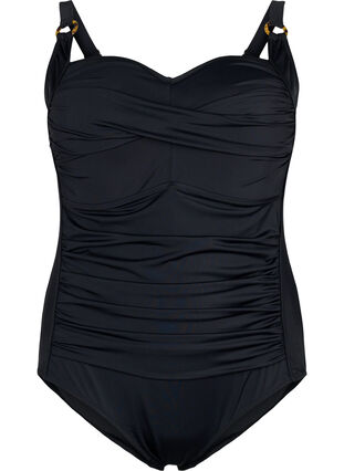 Vattert badedrakt med draperinger , Black, Packshot image number 0