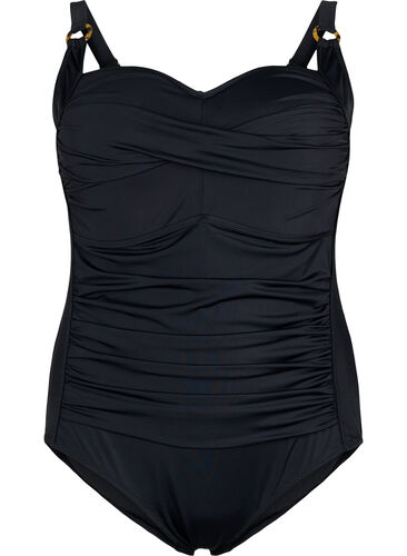Vattert badedrakt med draperinger , Black, Packshot image number 0