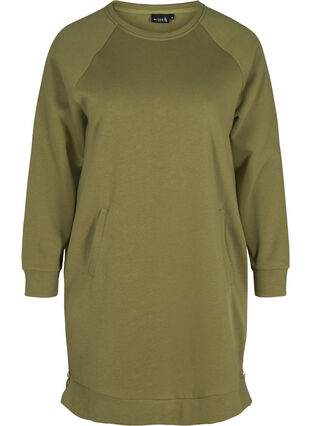 Kjole med lommer og splitt, Olive Drab, Packshot image number 0